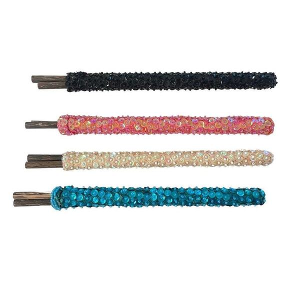 Chopsticks Indonesian Wood Chopsticks and Sequined Assorted Holders Set Of 4 - Picture 1 of 8
